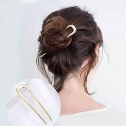 Chimaera Metal Hair Sticks Bun pins Retro Simple Gold U-Shape Alloy Updo Fork Clips Women Lady Styling Tool Accessories 210707