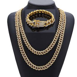 Earrings & Necklace Men Women HipHop Bling Jewelry Sets Full Cubic Zirconia Bracelets Miami Cuban Chains Iced Out Accessories