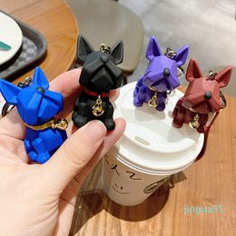 wholesale- Silicone Bell Bulldog Dog Style Keychains Resin Pendant Creative Couple 3D Cute Key Ring Chain 4 Colours