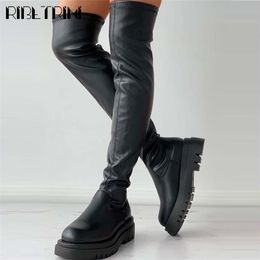 RIBETRINI Brand Fashion Designer Women Thigh High Boots Platform Chunky Heel Casual Leisure Punk Street Over The Knee Boots 211009