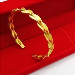 Twisted Cuff Bangle Women Wedding Party Bracelet 18k Yellow Gold Filled Classic Fashion Jewellery Gift