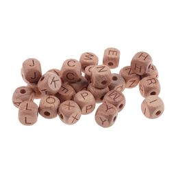 100PCS Baby Teethers Beads 12mm Letter Beech Pacifier Chain Letters Wooden Toys Personalized born Gifts 211106