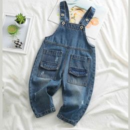 Spring Summer Children's Denim Overalls Boys and Girls Pocket Fashion Casual Baby Trousers 210515