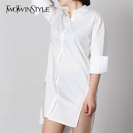 White Side Split Shirt For Women Lapel Long Sleeve Casual Loose Basic Shirts Female Fashion Clothing Spring 210524