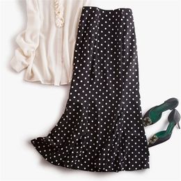 Mode Polka Dot Mädchen Langer Rock Floral Schwarz Elegante Maxi Büro Reißverschluss Röcke mit Futter Plus Größe M30241 210621