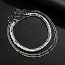 Chokers KunJoe 2021 Trend Pearl Beads Choker Necklace Sert For Men/Women Hip Hop Classic Twisted Rope Chain On The Neck Jewellery