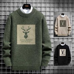2022 Spring Vintage Sweaters Oversized Mens Knitted Sweater Men deer print Pullover Hip Hop Harajuku White Sweater Men 220108