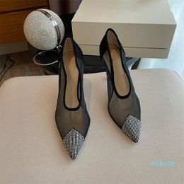 designer Rhinestone dress shoes women's hollow breathable pointed toe shoes women's party wedding high heel shoes size 35-40