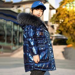 Winter Duck Down Jackets for Boys Fashion Real Fur Hooded Children Boys Outwear Kids Shiny Warm Parkas TZ680 H0909