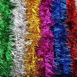2m Hang Christmas Tree Tinsel Garland Decorative Party Supplies Wired Gold Tinsedl Garlands Ribbons Ornament Decoration Wedding Birthday 200*8cm 10pcs/lot
