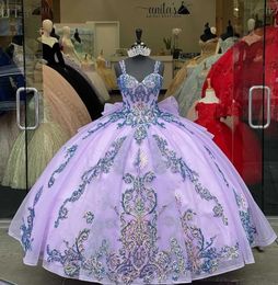 Gorgeous Lavender Quinceanera Dresses with detachable sleeve Sequin Appliqued Vestidos De 15 Anos Sweet 16 Ball Gown Prom Dress