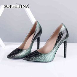 SOPHITINA Women's Pumps Snakeskin Super High Heel Pointed Toe Party Dress Mature Sexy Ladies Womens Shoes PC713 210513