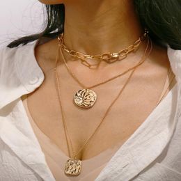 Pendant Necklaces HaHaGirl Fashion Metal Coin Necklace For Women Collar Wedding Party Punk Gold Colour Chain 2021 Jewellery