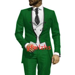 Customise Double Breasted Handsome Mandarin Lapel Groom Tuxedos Men Suits Wedding/Prom/Dinner Man Blazer(Jacket+Pants+Tie+Vest) W807