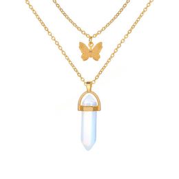 Elegant Hexagonal Column Necklace For Women Natural Stone Butterfly Crystal Necklaces Choker Fashion Jewellery