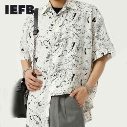 IEFB Summer Korean Trend Loose Design Splash Ink Half Sleeve Shirt Men's Clothing Chic Lapel Loose Causal Tops 9Y7445 210524