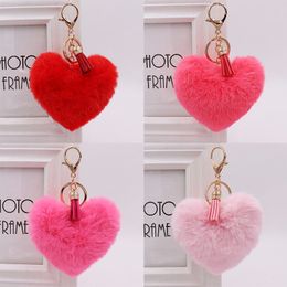 Heart Pompoms Keychain Love Plush Balls Key Chains Decorative Pendant for Women Bag Accessories Keychains Car Fashion Keyring
