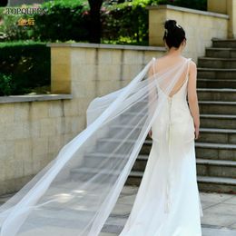 Wraps & Jackets TOPQUEEN G33 Vegan Alternative Draped Wedding Cape Veil Bridal Dress Cover-Up Eco-friendly Pearls Chain Sexy Low Back Shawl