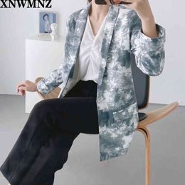 ZA Vintage Kadınlar Zarif Kravat Boya Uzun Blazers Moda Bayanlar Şık Çentikli Yaka Takım Elbise Ceket Kadın Chic Blazers Kızlar 210510