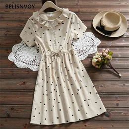 Spring Summer Dress Kawaii Ruffled Polka Dot Printed Female Elbise Corduroy Elegant Short Sleeve Sweet 210520