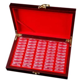 50 Pcs Wood Coin Protection Display Box Storage Case Holder Round Box Commemorative Collection Box X0703