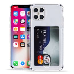 Transparent Card Holder Cases for Iphone 15 14 Pro Max 13 Samsung Galaxy S24 Ultra Plus S23 Clear Shockproof Soft Wallet Slot Bag Phone Covers