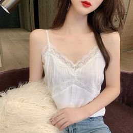 Summer Korean Fashion Satin Women Camis Streetwear Tops Lace Sleeveless Black Female Plus Size XXL Spaghetti Strap Tank Top 210531