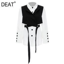 winter and summer fashion women clothing turn-down collar shirt single breasted cross Vest set WK48401L 210421