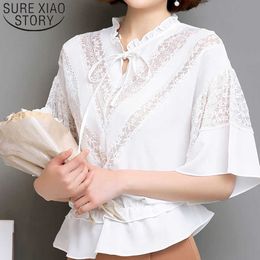 Women blouses and tops white blouse shirts plus size tops chiffon blouse Bow lace O-Neck harajuku ladies tops 3406 50 210527