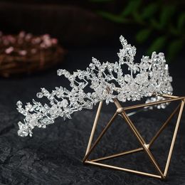 Baroque Handmade Crystal Beads Bridal Tiaras Crowns Wedding Hair Accessories Rhinestone Diadem Pageant Prom Crown Bride Headband Clips & Bar