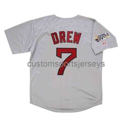 NEW JD Drew 2007 Grey Road World Series Jersey XS-5XL 6XL stitched baseball jerseys Retro