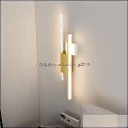 Wall Lamp Home Deco El Supplies & Garden Modern Led For Living Room Sofa Background Light Bedside Floor Gold Black Indoor Lighting Ac85-260V