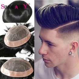 Men Toupee Hair Fine Mono & PU Men's Wig Durable Capillary Prosthesis Natural Black Hairs Replacement System Male Wig 130%Density