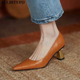 ALLBITEFO size 33-43 golden design high-end genuine leather high heel shoes fashion women heels shoes high heels tacones mujer 210611