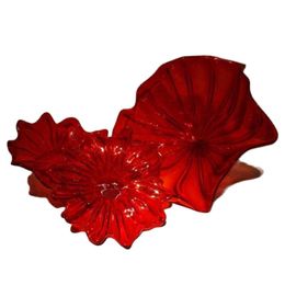 Flower Wall Art Lamp Red Colour Luxury Murano Glass Hanging Plates for Living Room Tabletop Decor 20 or 40 CM