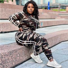 CM.YAYA fashion women camouflage tracksuit hooded long sleeve tops penciljogger sweatpants suit two piece set matching 211105