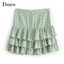 Polka Dot Print Mini Skirt Summer Sexy Bodycon Beach s For Women High Waist Back Zipper Bud Female Jupe Femme 210515