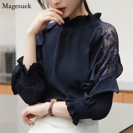 Blusas Autumn Chiffon Blouse Women Solid Loose Lace Tops And Blouses Pullover Elegant Office Wear Shirt 10083 210512