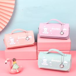 Canvas stationery pencil bags with watch pendant pencils case cute creative cases female