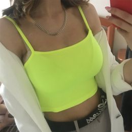 casual neon green crop top women camis streetwear slim sexy summer strap cropped s haut femme 210607
