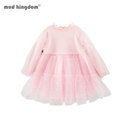 Mudkingdom Winter Girls Princess Dress Long Sleeve Lace es Fleece Warm Children Party 210615