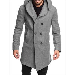 Men's Trench Coats Fashion Long Coat Wool Blends Jacket Overcoat Sleeved Warm Clothes Casual Solid Color Mens And Jackets