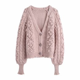 Casual Woman Loose Furry Ball Crochet Cardigan Sping Fashion Ladies Hollow Out Knitwear Girls Sweet Oversized Coats 210515