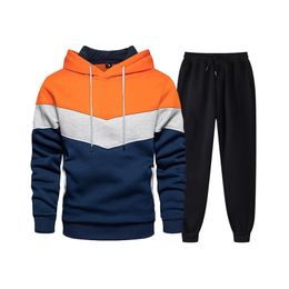 High Quality Men Solid Colour Hoodies Set Men's Tracksuit Sportswear Sweatshirt+Sweatpant 2 Pieces Suit Streetwear 211222