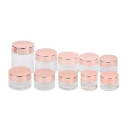 Frosted Glass Cream Jar Clear Cosmetic Bottle Lotion Lip Balm Container with Rose Gold Lid 5g 10g 15g 20g 30g 50g 100g Packing Bottles