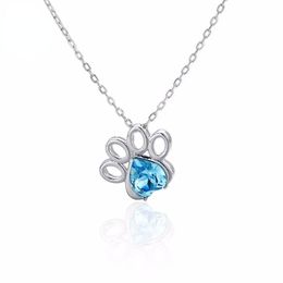 Подвесные ожерелья 100% S925 Серебряный синий синий милый колье для собак Кубическая циркония для женщин -девочек Студент Дорень день рождения прекрасные украшения