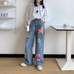 Cartoon Jeans Women Cute Hip Hop Pants Fashion Loose Rock Harajuku Autumn High Street Casual Funny Pant Streetwear Female 210720