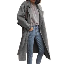 Women's Wool & Blends Women Oversize Coat Solid Color Double Breasted Autumn Winter Thick Warm Long Pure Overcoat