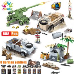 Kids Toys 24pcs/lot Mini Military Figures Building Blocks Set WW2 Tanks Soldiers Weapon Accessories Army Guns Bricks For Boys X0503