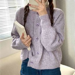 Ladies Cardigan Spring Autumn Long Sleeve O-neck Button Up Korean Cardigans Sweater Women Casual Knitted Coat Oversize Top 210525